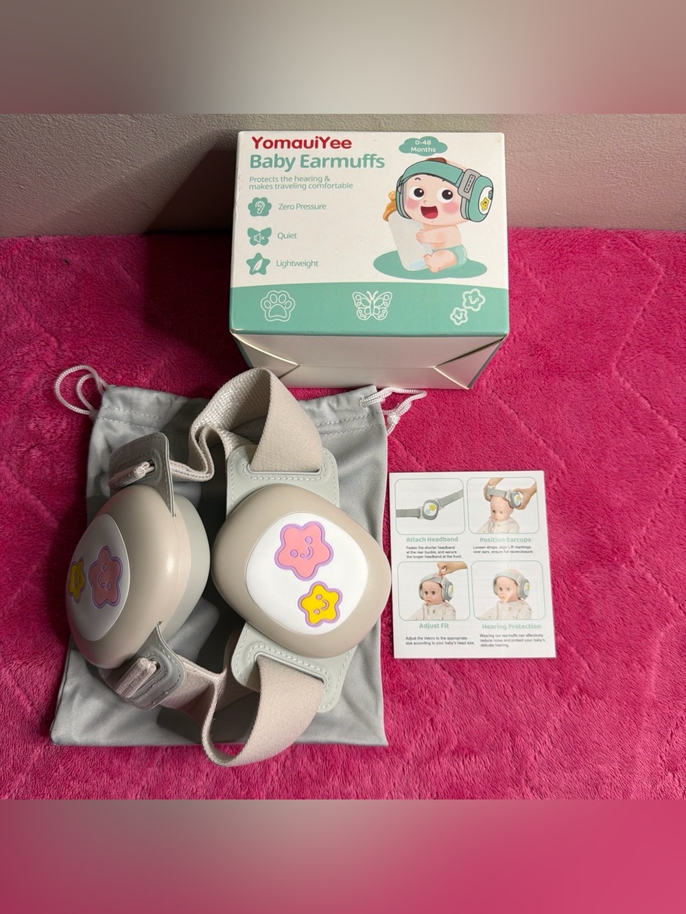 Baby Earmuffs with Pink & Cream Flower Accents